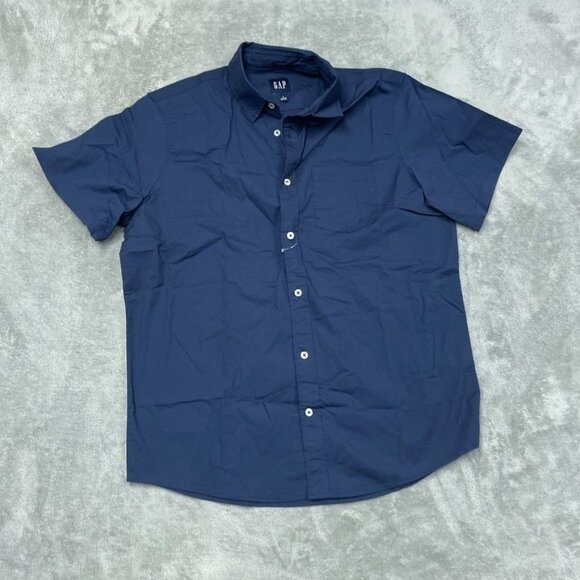 Gap Mens Short Sleeve Navy Blue Button-Up Shirt Size Large a1426 - Picture 1 of 6